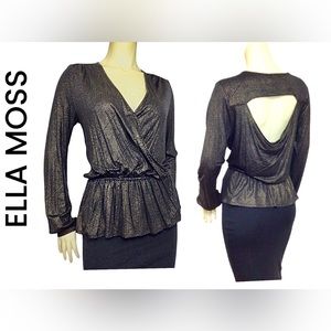 Ella Moss Open Back Gold Metallic Striped Wrap Peplum Top Size Large